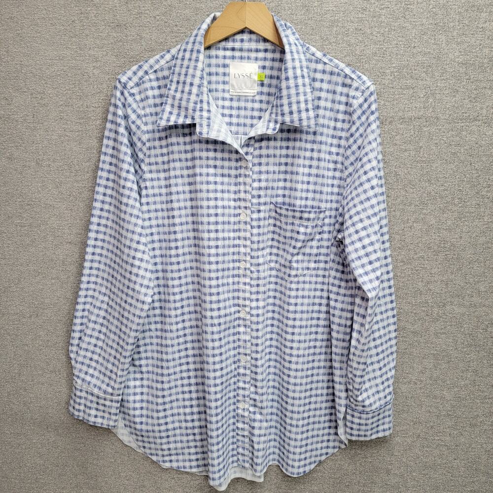 LYSSE SCHIFFER GINGHAM PRINT BUTTON DOWN SHIRT.  SIZE XL